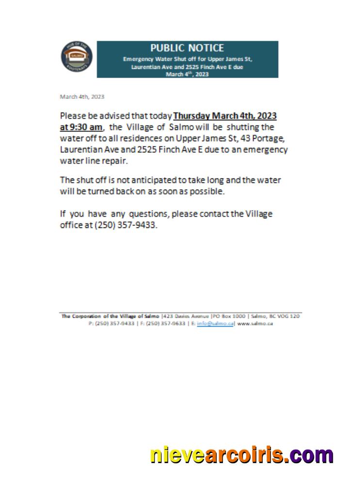 Hub of the Salmo Kootenays utility shut off notice business bill